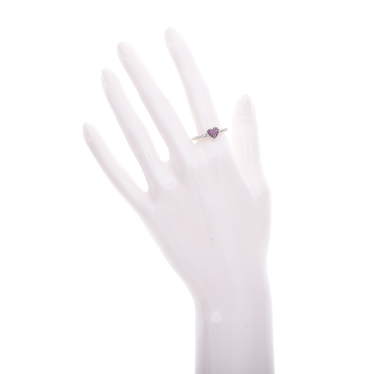 David Yurman Sterling Silver Pink Sapphire Petite Pave Heart Ring 57 8 2 of 5