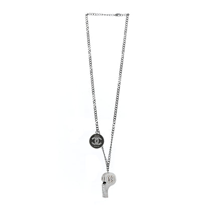 Chanel Crystal Baguette CC Whistle Pendant Necklace Silver 3 of 6