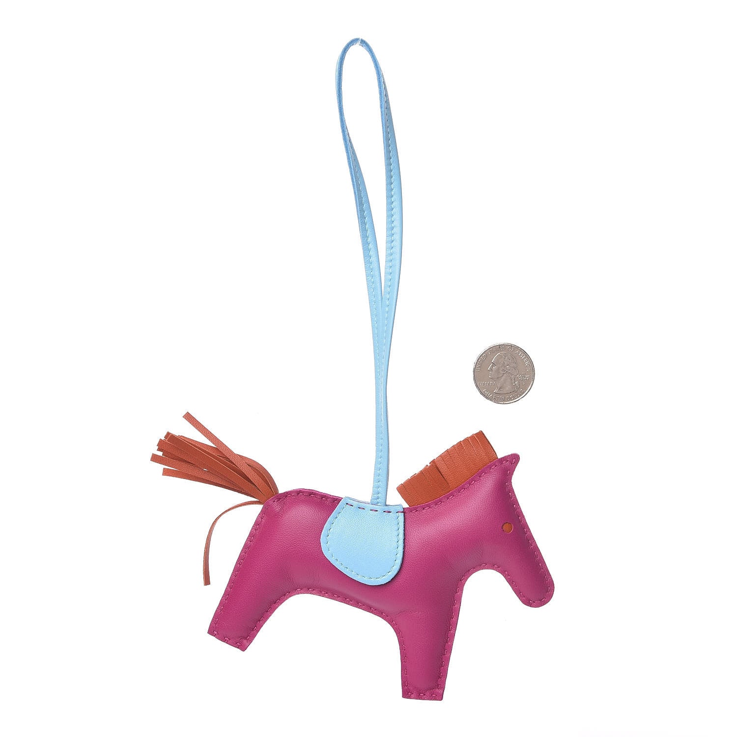 Hermes Milo Lambskin Grigri Rodeo Horse Bag Charm MM Rose Pourpre Cornaline Celeste 2 of 5