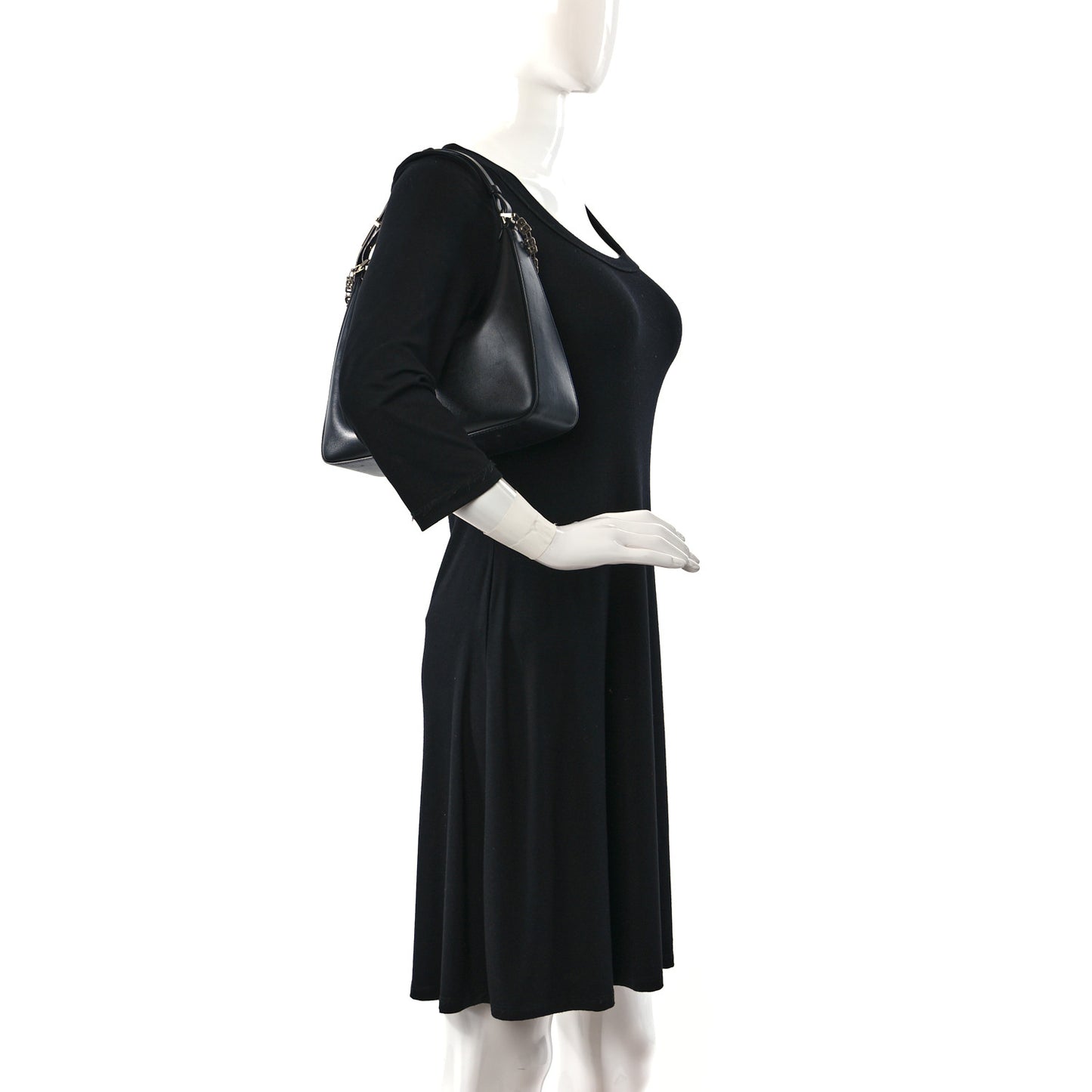 Smooth Calfskin Small Moon Cut Out Shoulder Bag Black