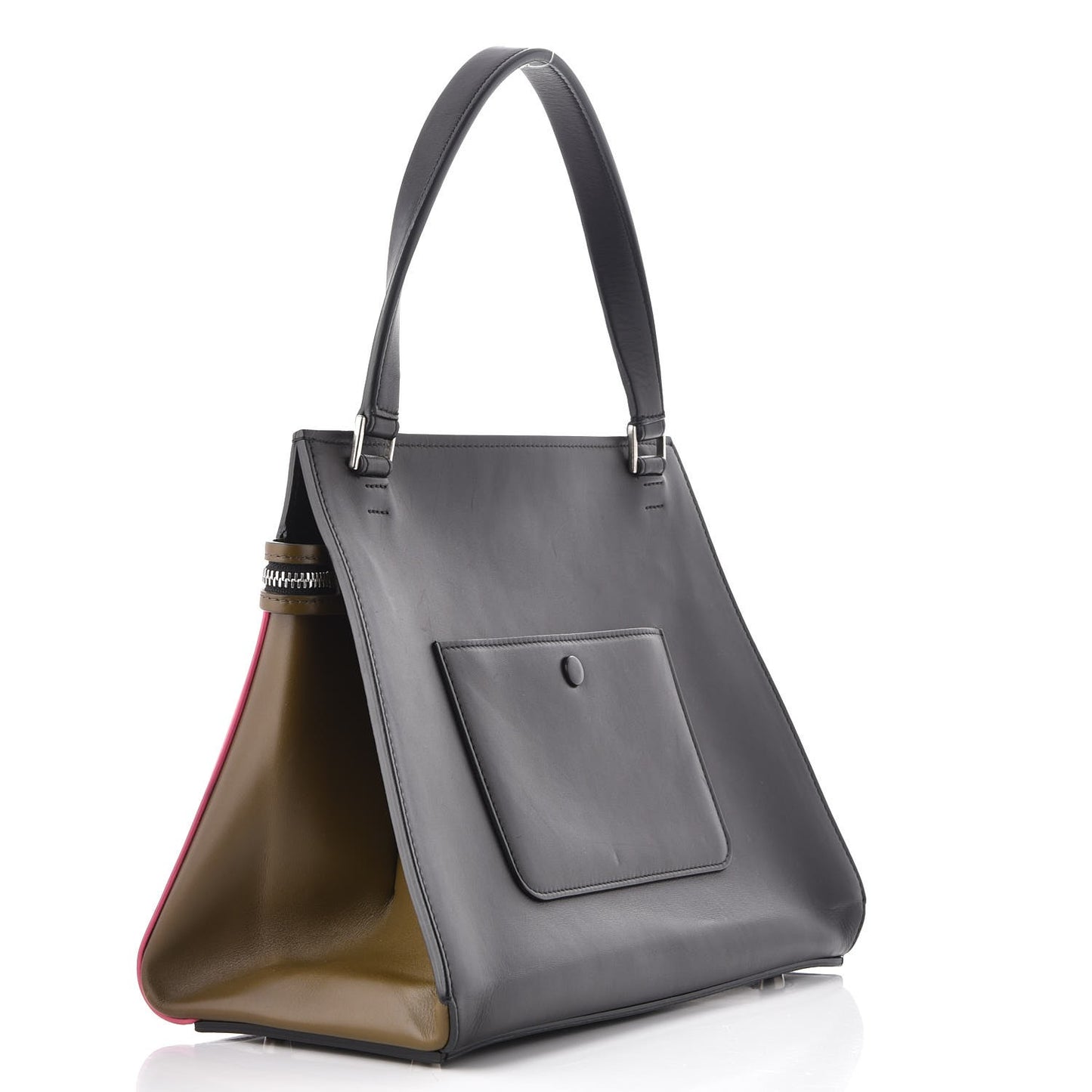 Smooth Calfskin Small Tri-Color Edge Shoulder Bag Fushia