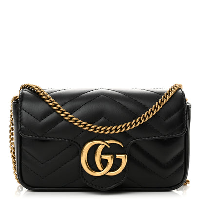 Gucci Calfskin Matelasse Super Mini GG Marmont Shoulder Bag Black 1 of 10
