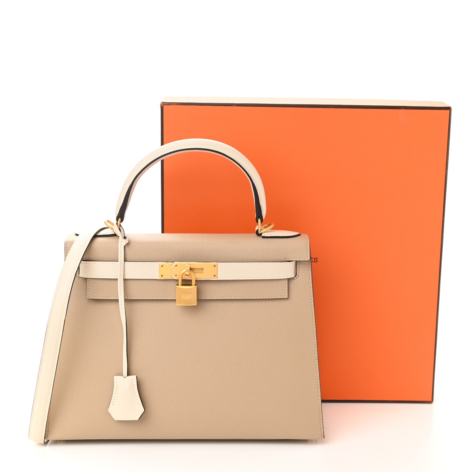 Hermes Epsom Bi-Color Horseshoe Kelly Sellier 28 Trench Craie 11 of 11