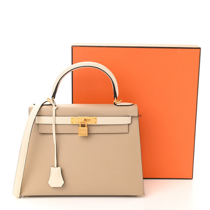 Hermes Epsom Bi-Color Horseshoe Kelly Sellier 28 Trench Craie 11 of 11