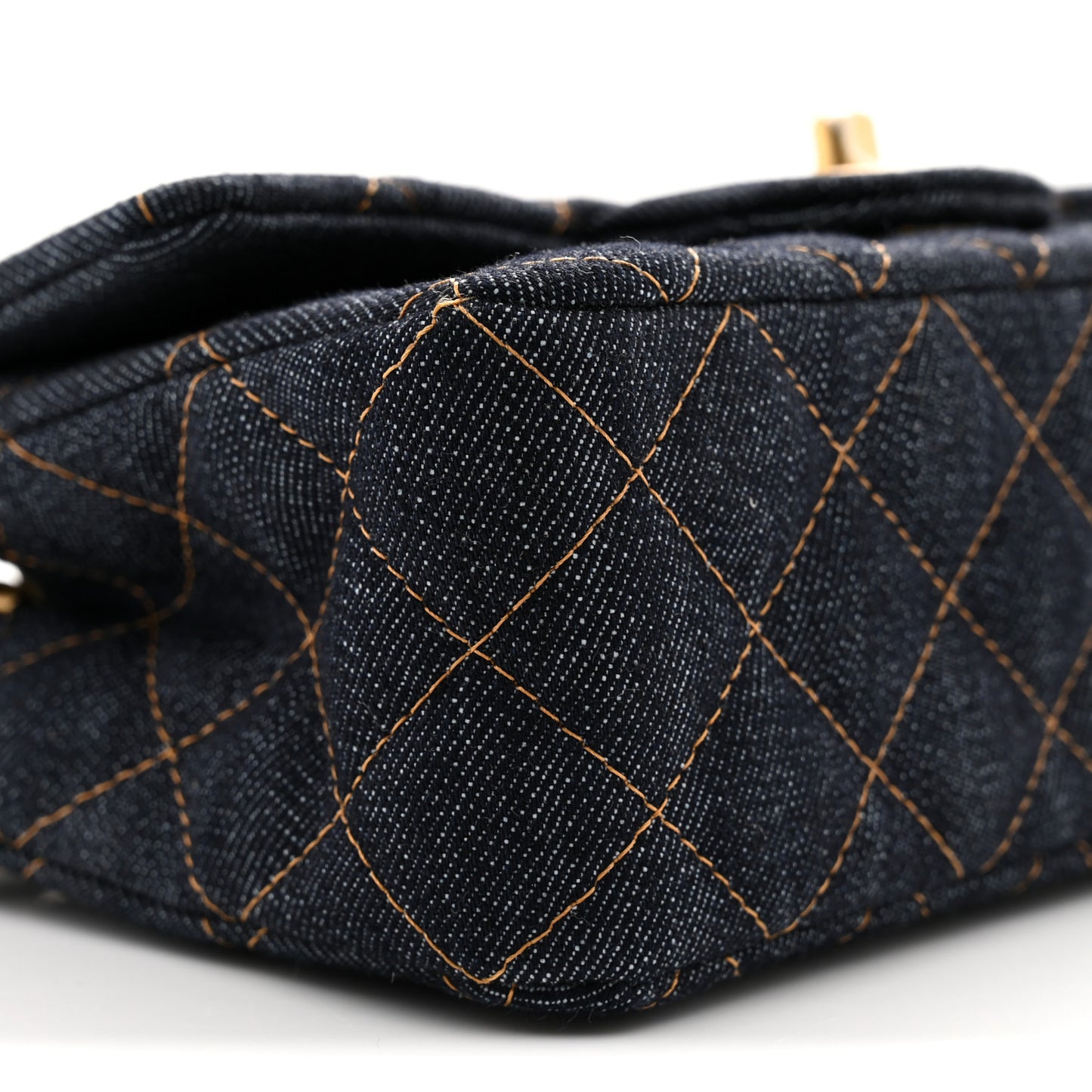 Denim Quilted Mini Rectangular Flap Dark Blue Orange