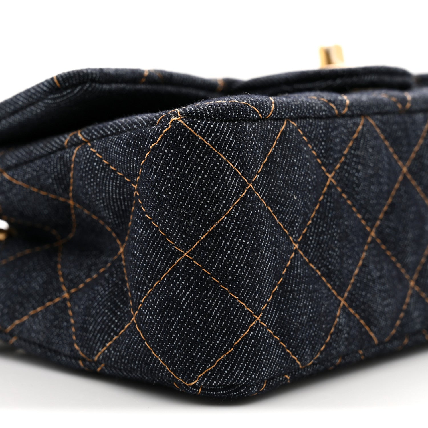 Chanel Denim Quilted Mini Rectangular Flap Dark Blue Orange 9 of 11