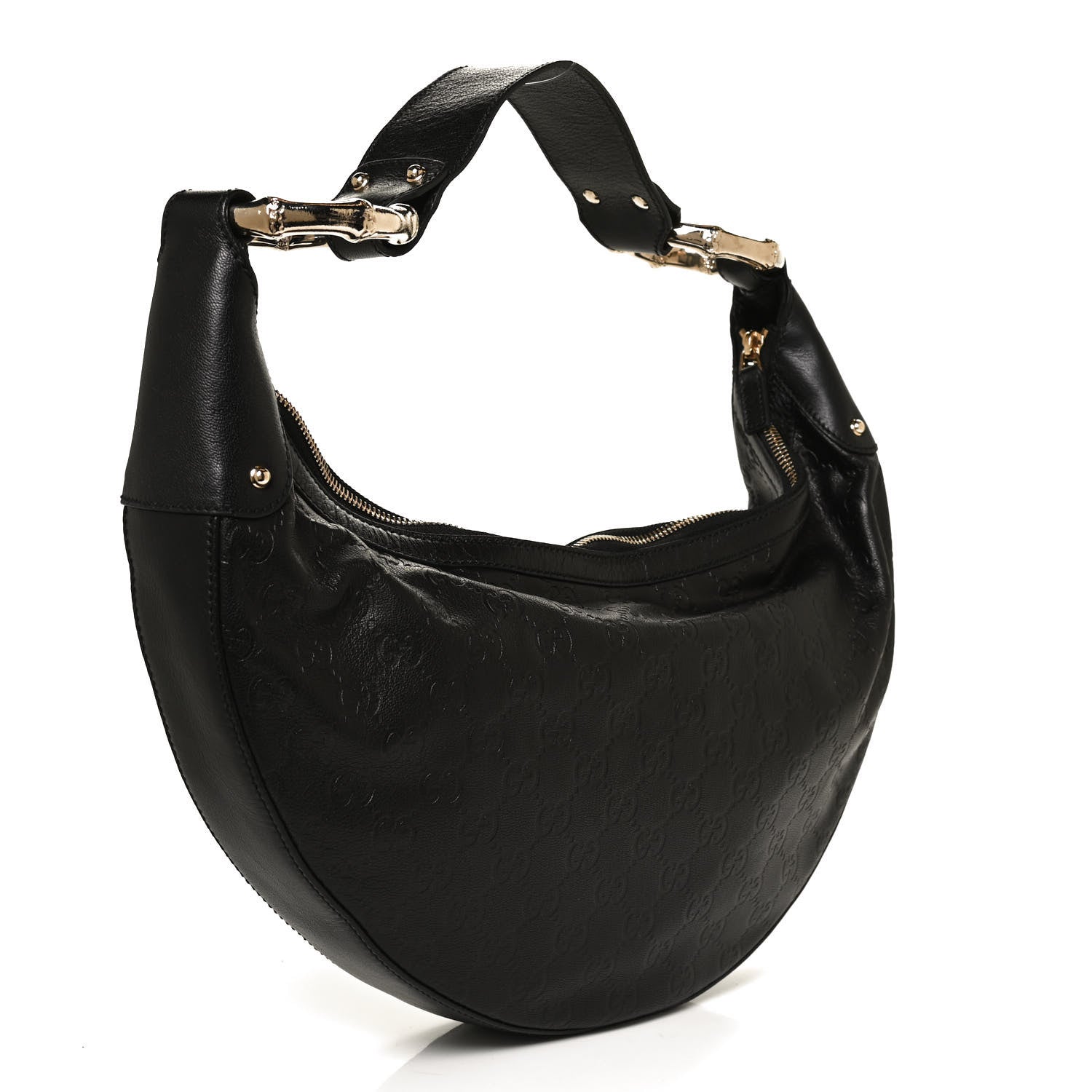 Gucci Guccissima Half Moon Bamboo Ring Hobo Black 3 of 12