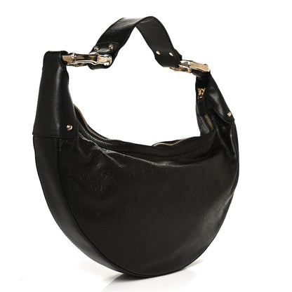 Gucci Guccissima Half Moon Bamboo Ring Hobo Black 3 of 12