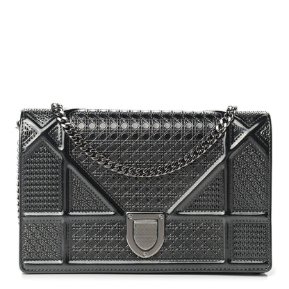 Christian Dior Metallic Patent Micro-Cannage Diorama Wallet on Chain Pouch Onyx Black 1 of 11