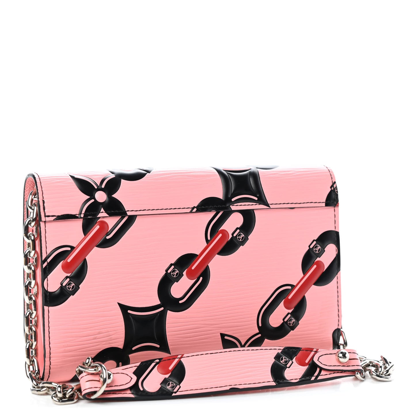Epi Chain Flower Print Twist Chain Wallet Pink