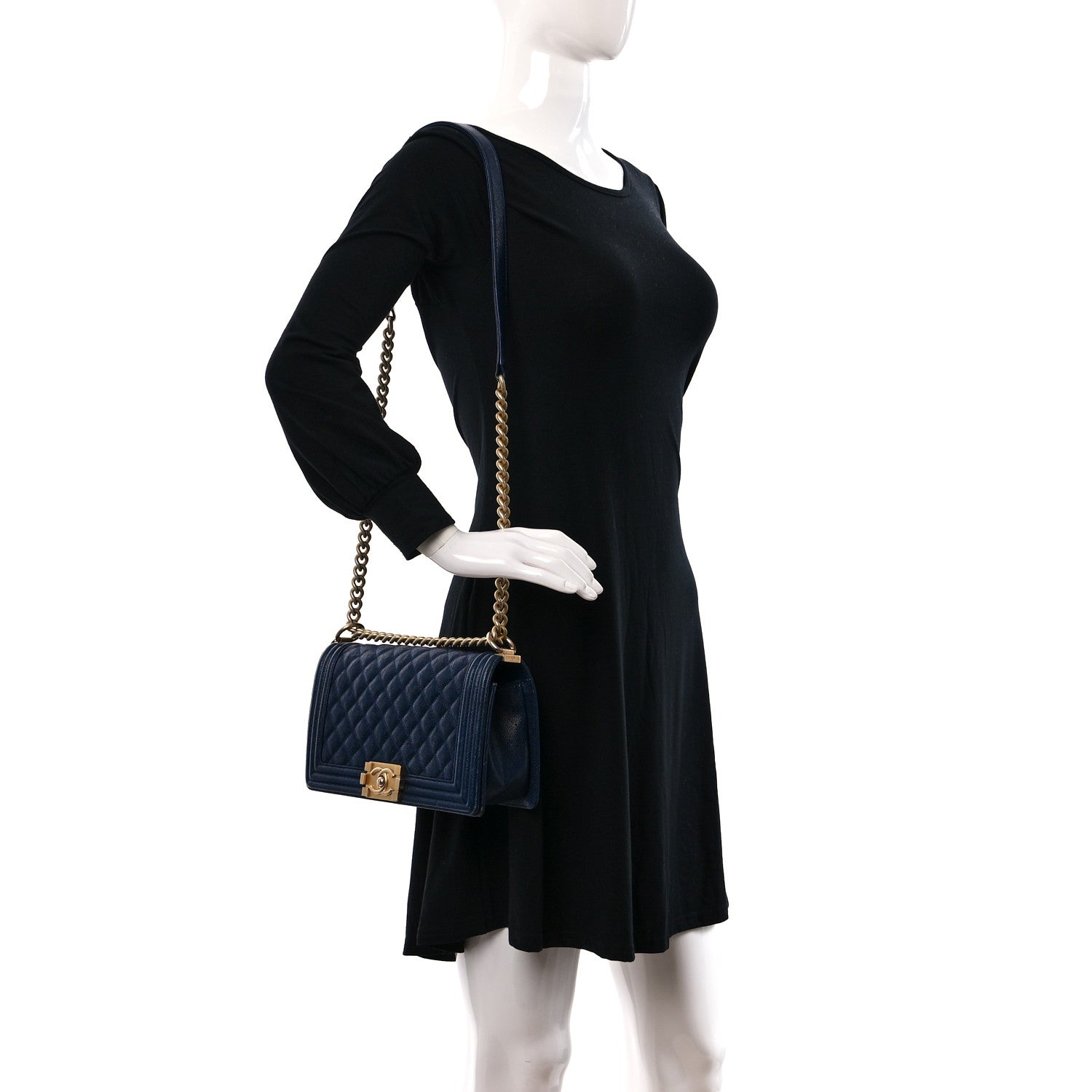 Chanel Caviar Quilted Medium Boy Flap Navy 2 of 9