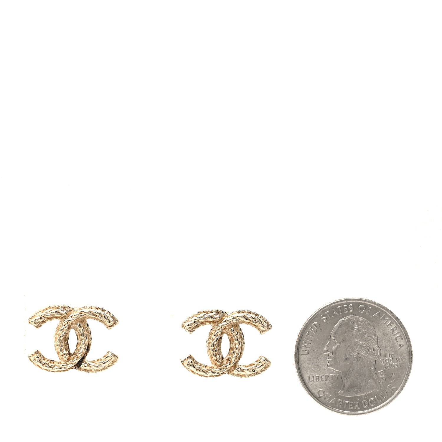 Chanel Metal Braided CC Stud Earrings Gold 2 of 4