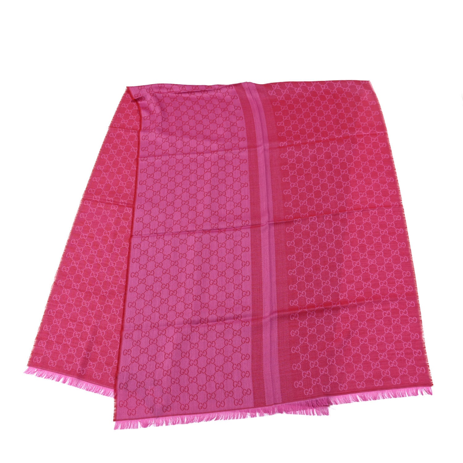Gucci Wool Silk GG Monogram GGWeblong Fringe Scarf Shawl Red Pink 2 of 4