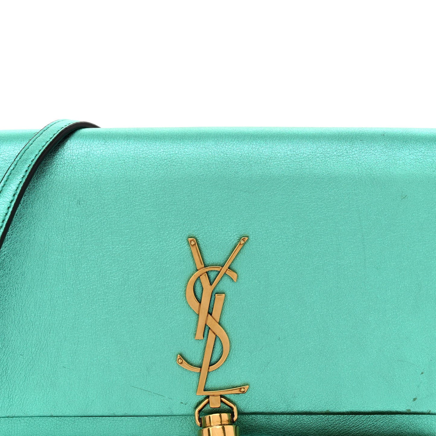 Laminated Calfskin Classic Monogram Kate Tassel Chain Wallet Green