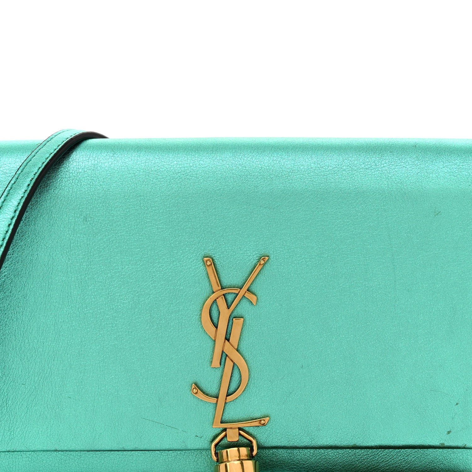 Saint Laurent Laminated Calfskin Classic Monogram Kate Tassel Chain Wallet Green 8 of 14