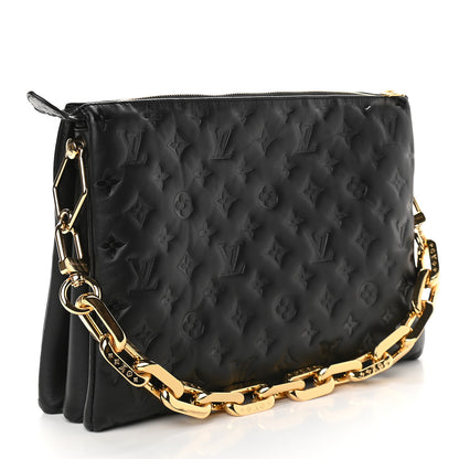 Louis Vuitton Lambskin Embossed Monogram Coussin MM Black 3 of 8