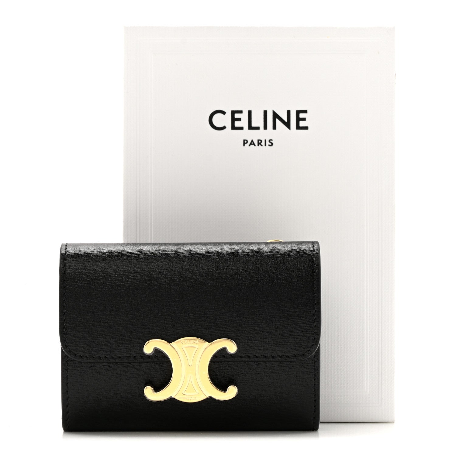 Celine Calfskin Compact Triomphe Wallet With Coin Purse Black 9 of 9