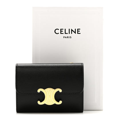 Celine Calfskin Compact Triomphe Wallet With Coin Purse Black 9 of 9