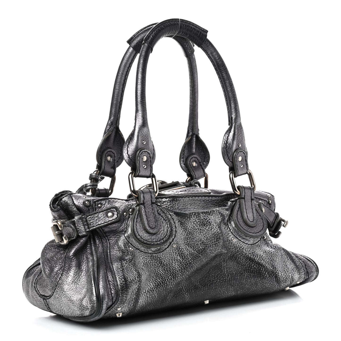 Metallic Calfskin Medium Paddington Satchel Silver