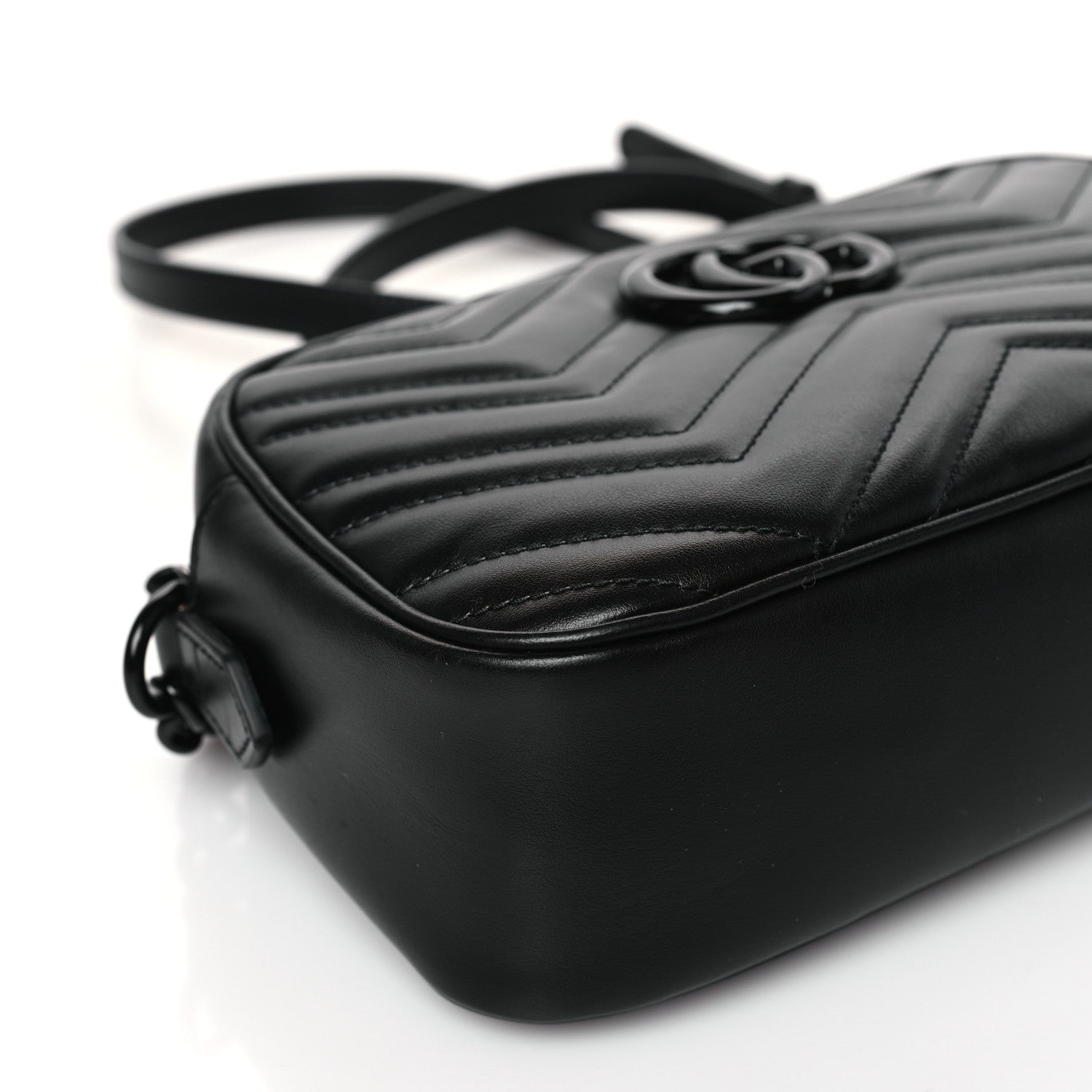 Gucci Calfskin Matelasse Monochrome Small GG Marmont Chain Shoulder Bag Black 8 of 9