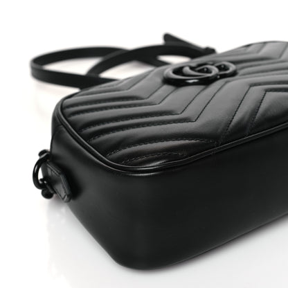 Gucci Calfskin Matelasse Monochrome Small GG Marmont Chain Shoulder Bag Black 8 of 9
