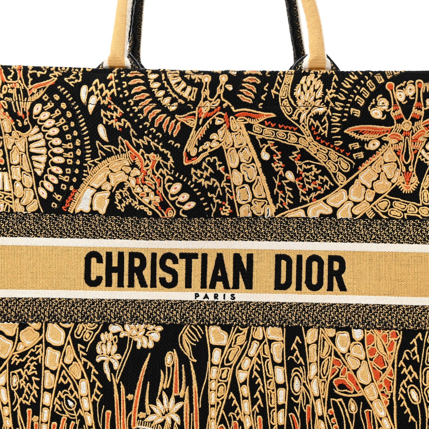 Christian Dior Canvas Embroidered Dior Animals Giraffe Book Tote Yellow Multicolor 8 of 10