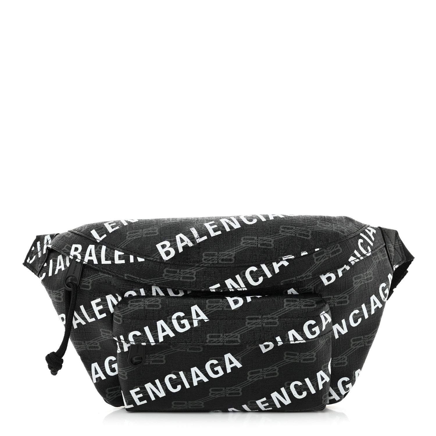 Balenciaga Coated Canvas BB Monogram Allover Logo Medium Signature Beltpack Black Grey White 1 of 10