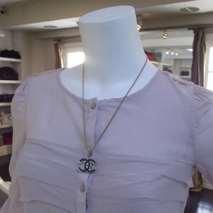 Chanel CC Logo Pendant Necklace Black 2 of 3