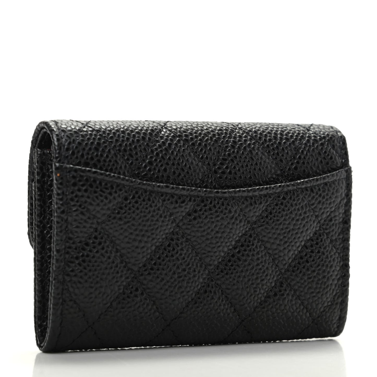 Caviar Quilted Flap Card Holder Wallet Black