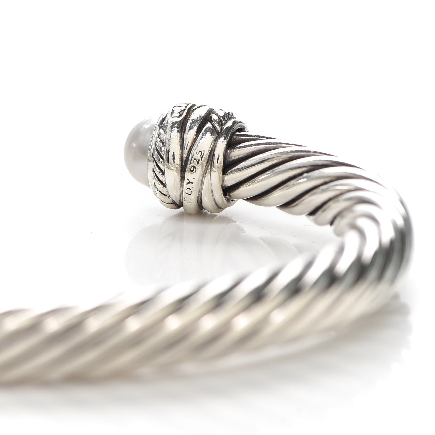 David Yurman Sterling Silver Diamond Pearl 7mm Crossover Bracelet 4 of 5