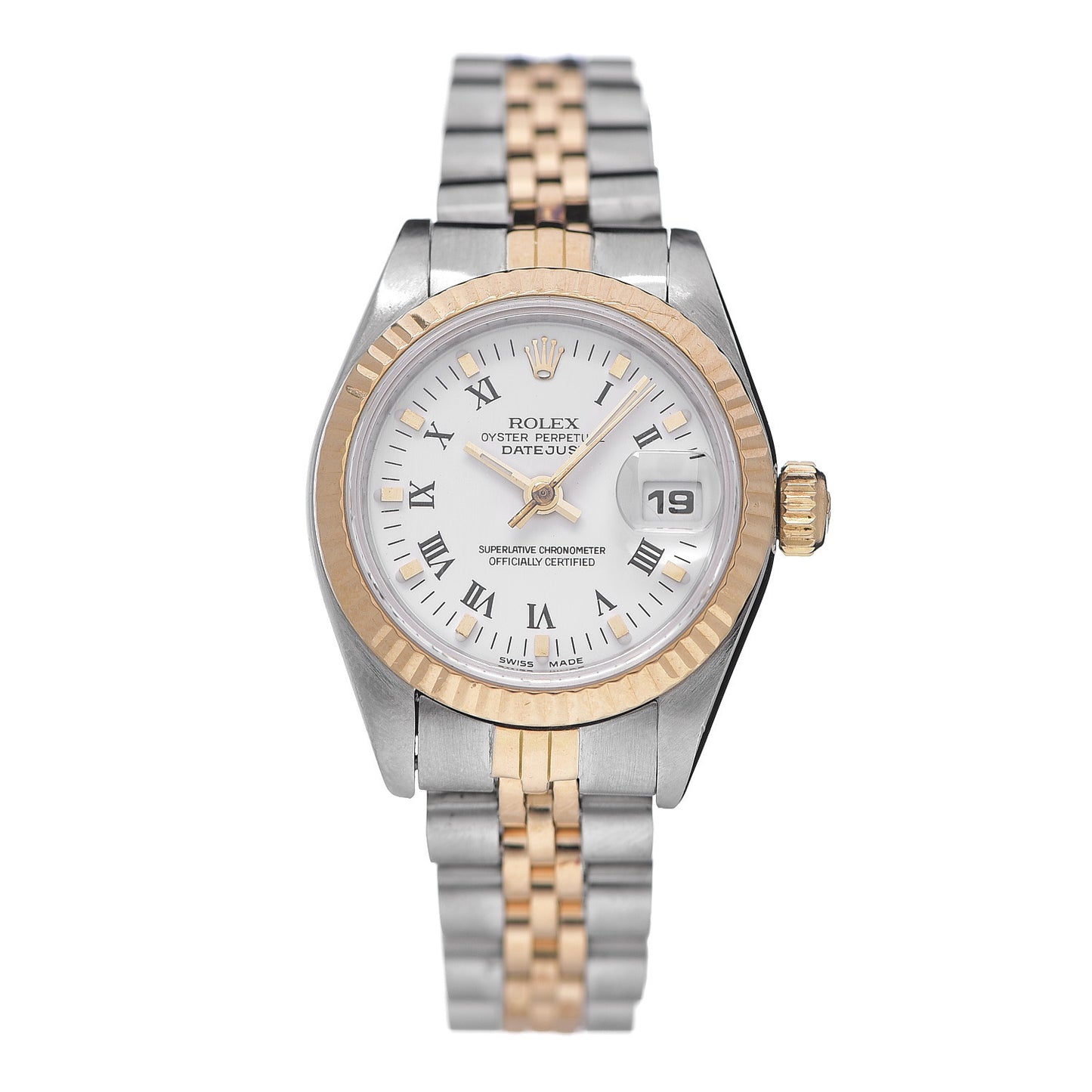Stainless Steel 18K Yellow Gold 26mm Oyster Perpetual Datejust Watch White Roman 69173