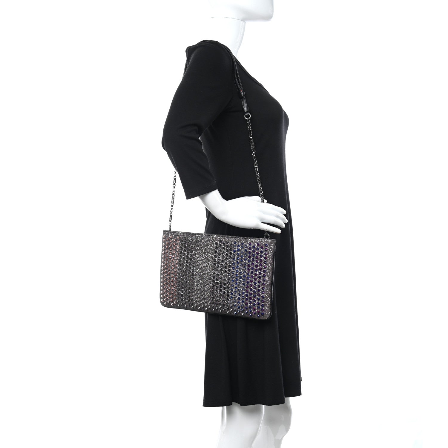Christian Louboutin Glitter Calfskin Studded Loubiposh Chain Clutch Multicolor 3 of 9