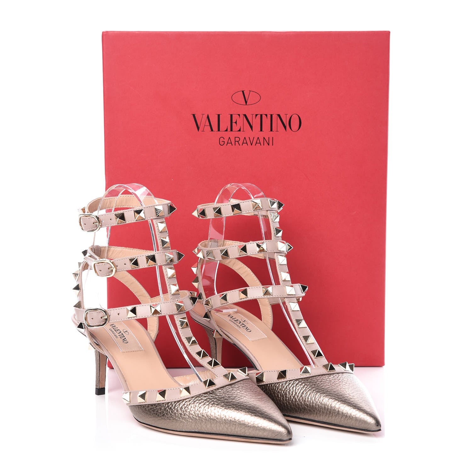 Valentino Garavani Metallic Pebbled Calfskin Rockstud Ankle Strap 65mm Pumps 36 Sasso Poudre 10 of 10