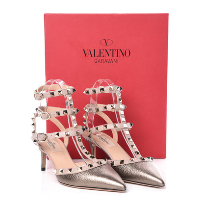 Valentino Garavani Metallic Pebbled Calfskin Rockstud Ankle Strap 65mm Pumps 36 Sasso Poudre 10 of 10