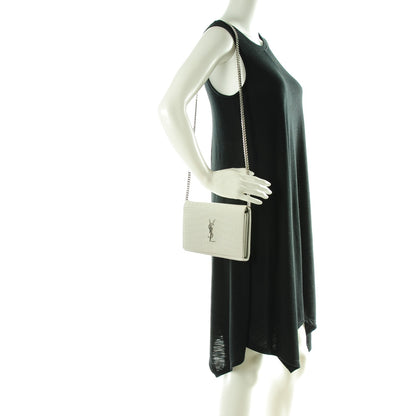 Saint Laurent SAINT LAUREN Calfskin Crocodile Embossed Monogram Chain Wallet Pearl White 2 of 9