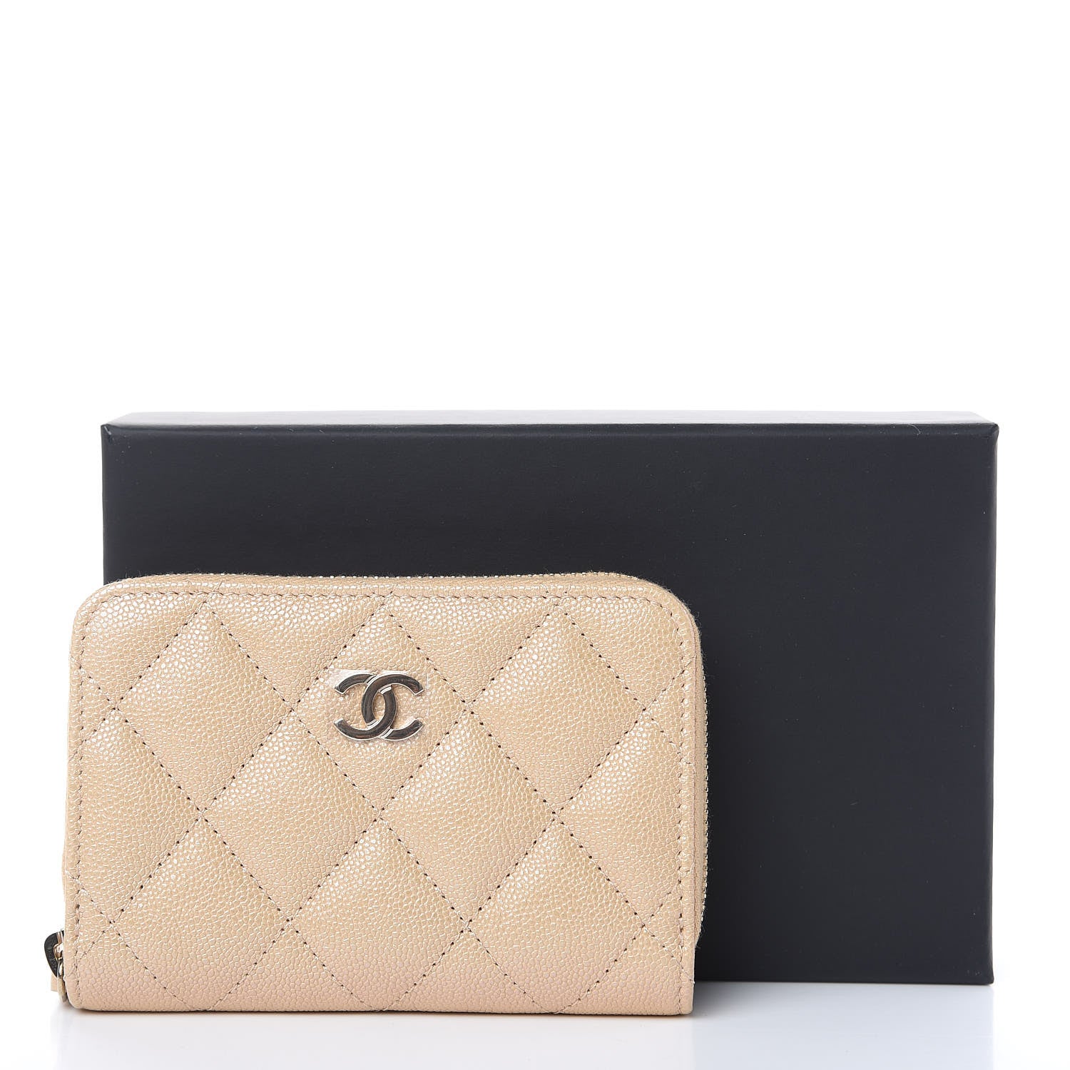 Chanel Iridescent Caviar Quilted Zip Around Coin Purse Beige 8 of 8