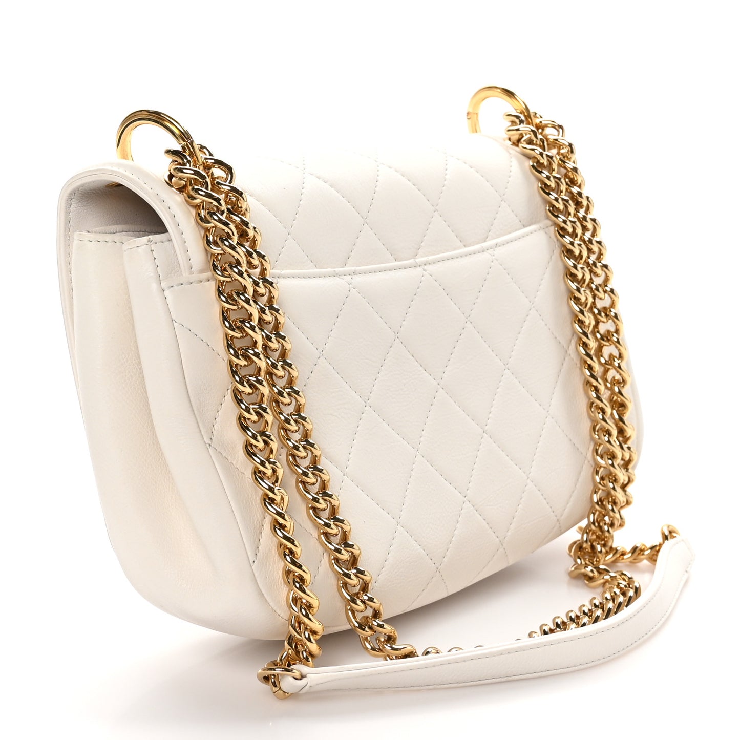 Calfskin Quilted Underline Flap White