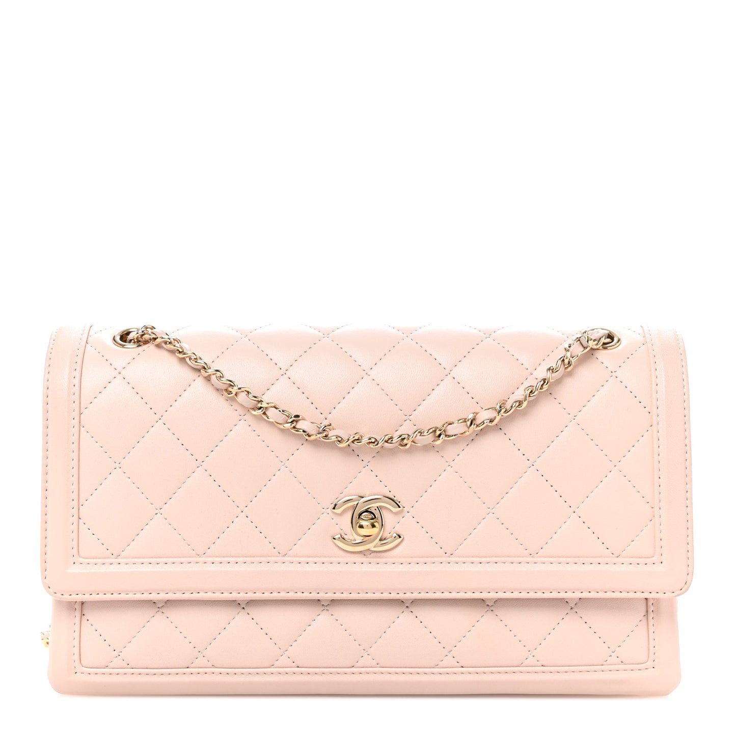 Lambskin Quilted Hanbok Flap Bag Light Pink