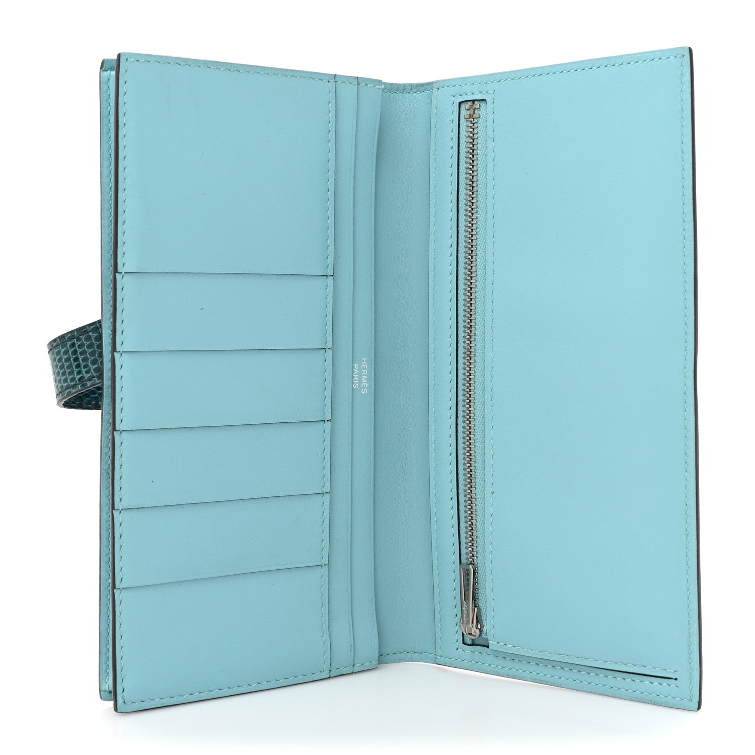 Hermes Tadelakt Lizard Bearn Gusset Wallet Bleu Atoll Bleu Petrole 5 of 11