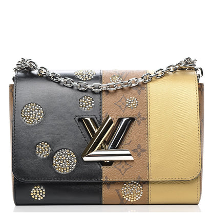 Louis Vuitton Calfskin Reverse Monogram Studded Twist Shoulder Bag MM Black Gold 1 of 9