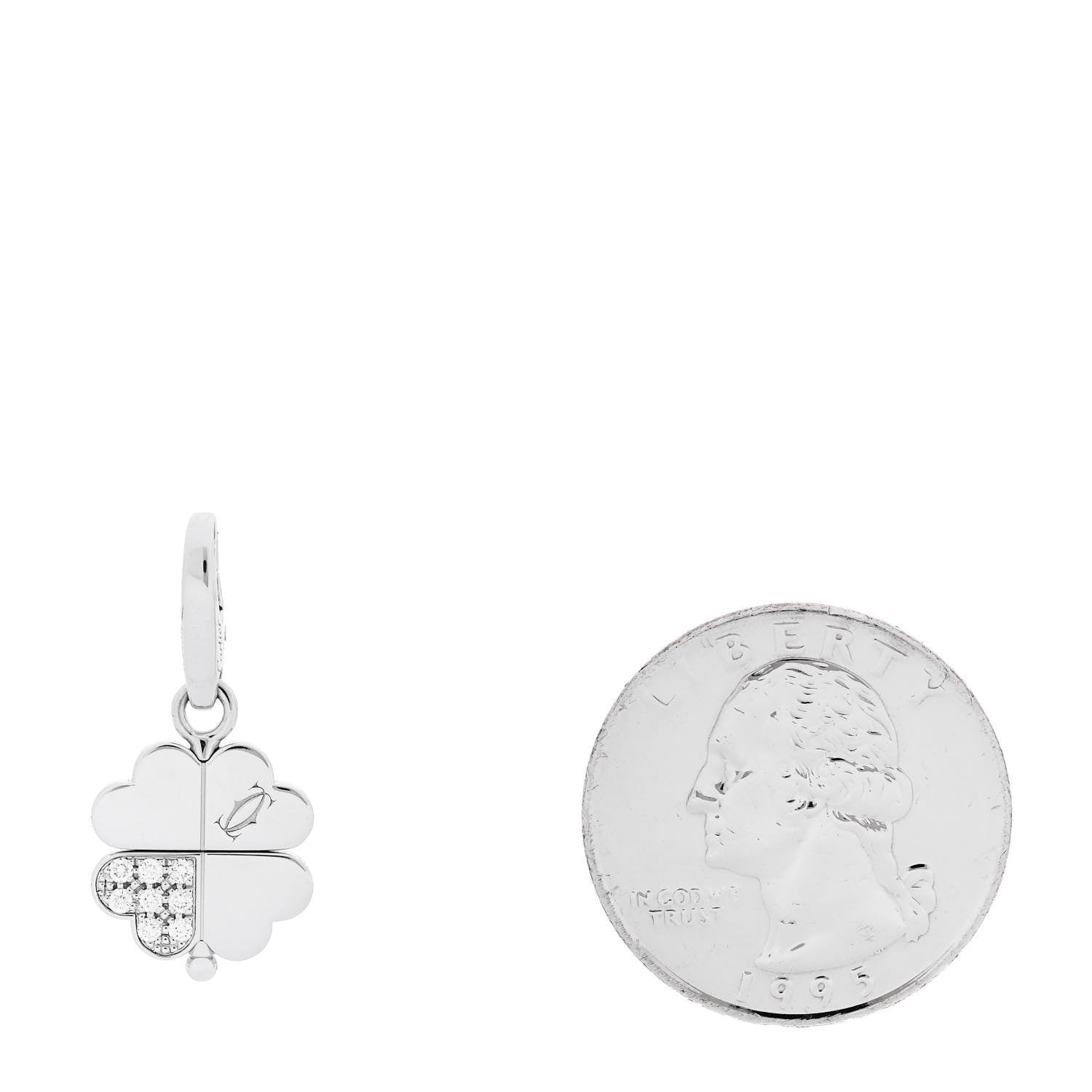 Cartier 18K White Gold Diamond Four Leaf Clover Charm 2 of 6
