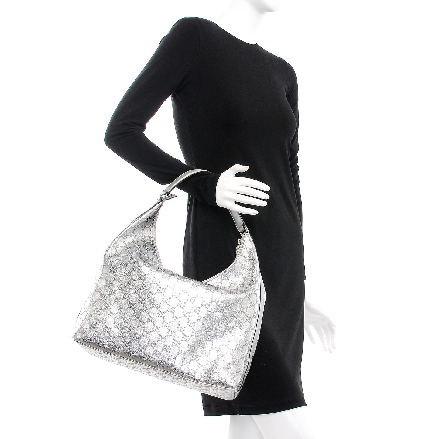 Metallic Guccissima Hobo Silver