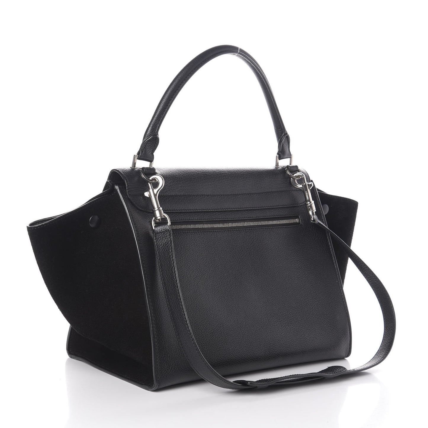 Drummed Calfskin Suede Medium Trapeze Black