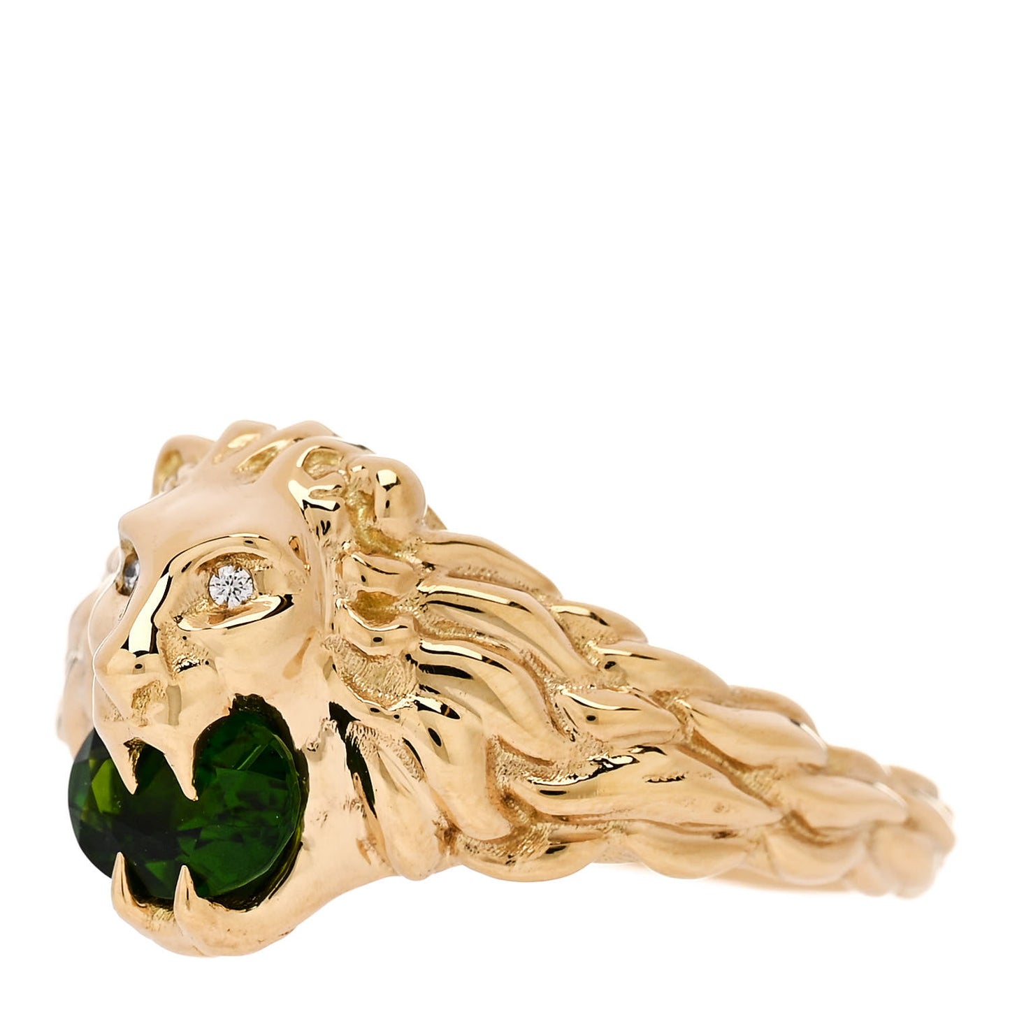 18K Yellow Gold Diamond Chrome Diopside Lion Head Ring 58 8.25