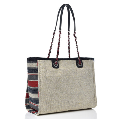 Chanel Striped Canvas Small Deauville Tote Beige 3 of 8