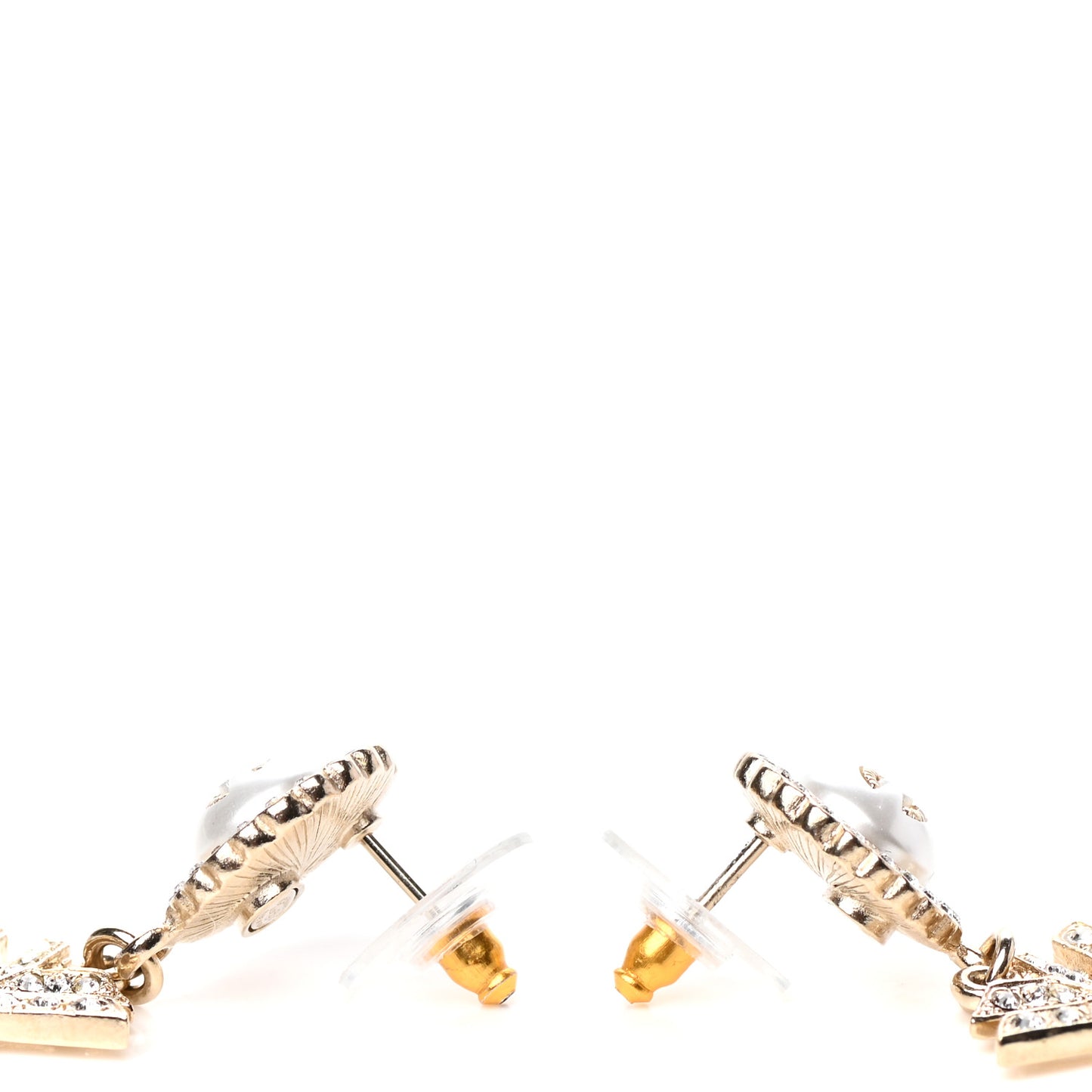 Pearl Crystal Queen of France CC Drop Earrings Gold