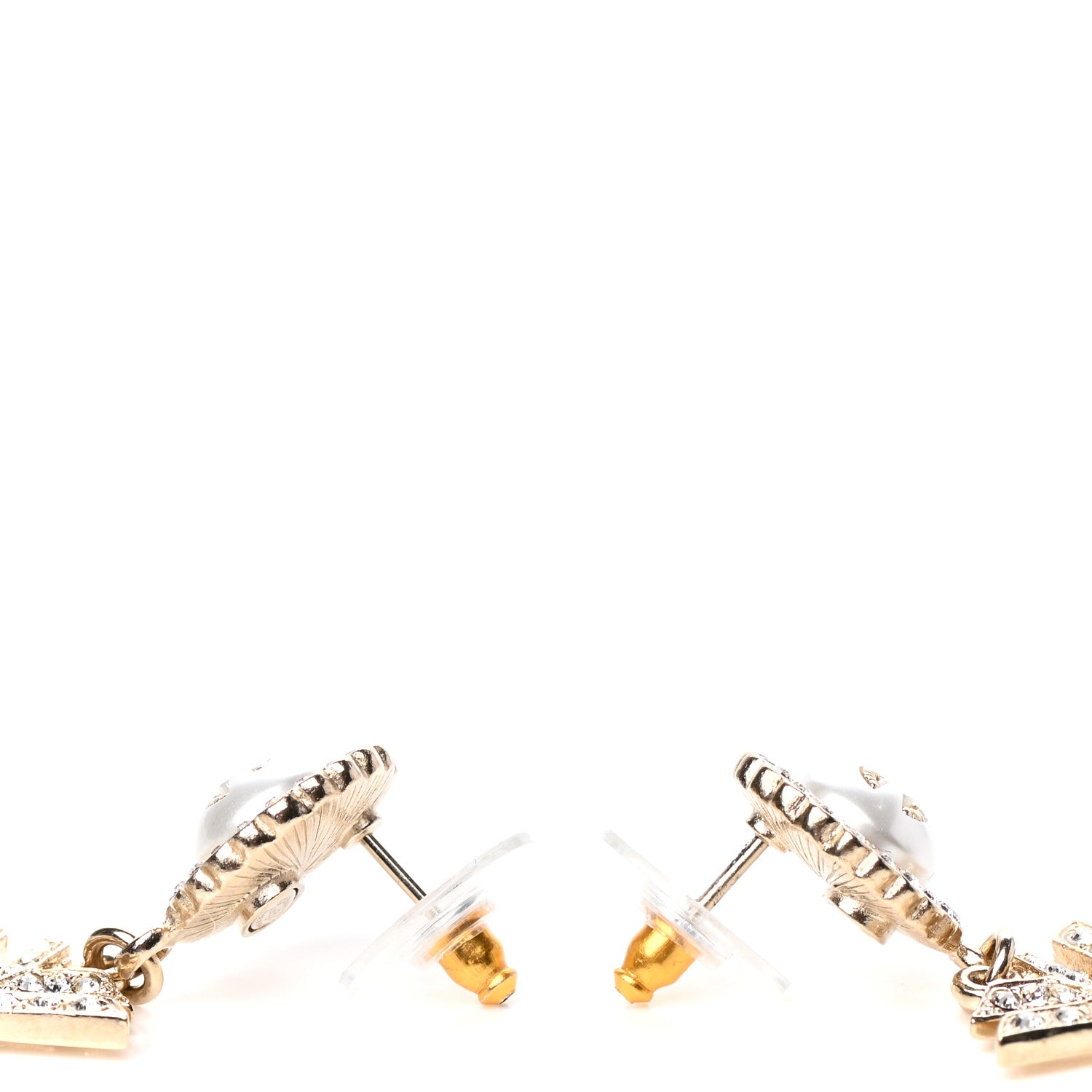 Chanel Pearl Crystal Queen of France CC Drop Earrings Gold 3 of 5