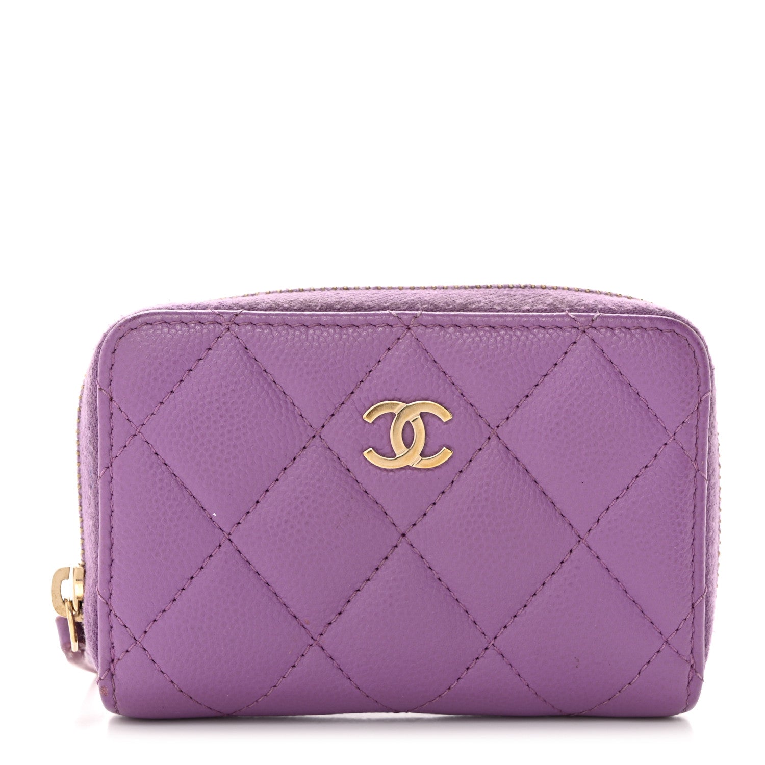 Chanel Caviar Quilted Zip Around Coin Purse Wallet Purple 1 of 10