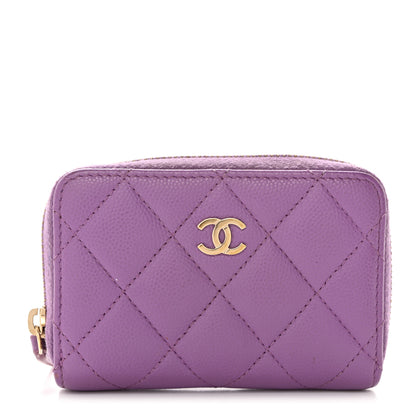 Chanel Caviar Quilted Zip Around Coin Purse Wallet Purple 1 of 10