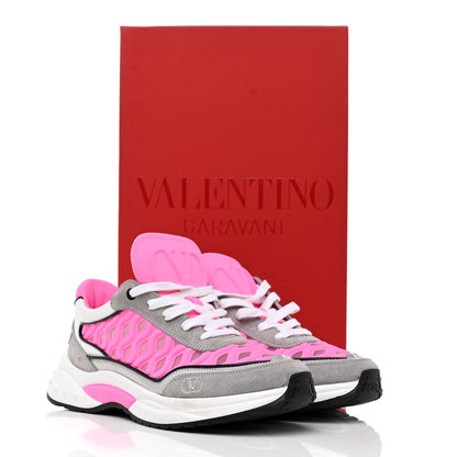 Valentino Garavani Suede Neoprene Mesh Womens Ready Go Runner Sneakers 36.5 Electric Pink Grey 9 of 9